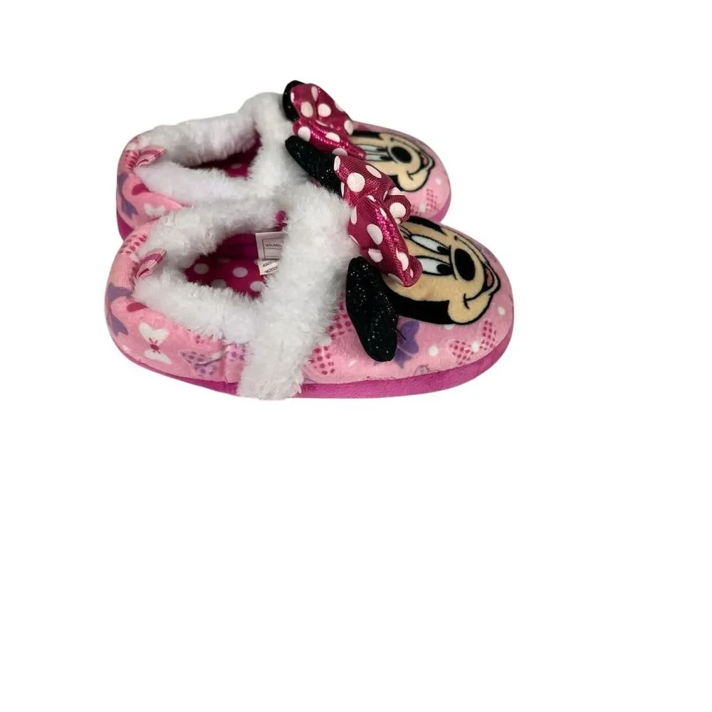 Disney Minnie Mouse Girls Plush Slippers Pink Size 9/10